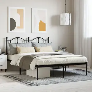 Berkfield Metal Bed Frame with Headboard Black 140x200 cm