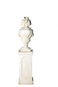 Very Large White Stone Cast Fruit Design Finial And Plinth Set