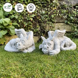 Pair of Small Laying Dragons Sculptures