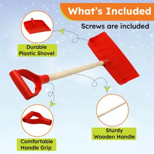 EarlyGrow 1.2m Snow Shovel with 42.5cm Wide Scoop and D Handle - Red