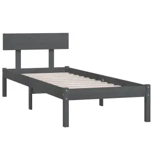 Berkfield Bed Frame Grey Solid Wood Pine 90x190 cm Single