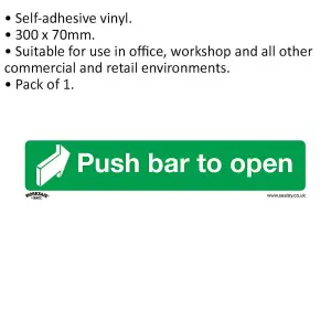 Self-Adhesive PUSH BAR TO OPEN Health & Safety Sign - 300 x 70mm Sticker for Offices and Workshops