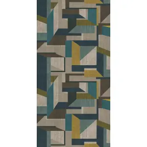 GDUK Geometric Shapes Galene Textured Wallpaper, Teal Ochre