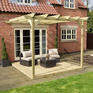 Wall Mounted Garden Pergola and Decking Kit - Wood - L420 x W420 cm - Light Green