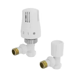 Right Radiators Angled White Thermostatic Radiator Valves 1/2"x15mm TRV & Lockshield One Pair