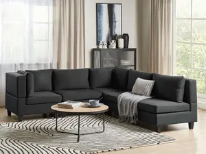 Corner Sofa UNSTAD Black Fabric Right Hand