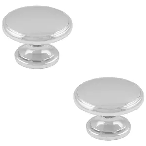 2 PACK - Ring Domed Cupboard Door Knob 32mm Diameter Polished Chrome Cabinet Handle