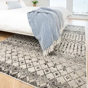 Grey Tribal Aztec Low Pile Soft Living Area Rug 200x280cm