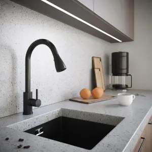 Kersin Luxr Matt Black Kitchen sink Mixer Tap with Pull-Out Hose and Spray Head