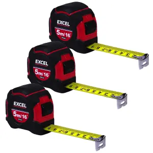 Excel Tape Measure 5m/16ft Pack of 3