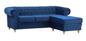 Windsor Chesterfield style Blue French Velvet fabric Corner Sofa (Right Hand Corner)