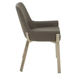 Grey Dining Chair with Flared Back, Curved Back Accent Arm Chair for Dining, Silver Finished Angular Legs