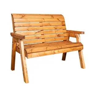 Charles Taylor Hand Made Traditional 2 Seater Chunky Rustic Wooden Garden Bench Furniture Flat Packed