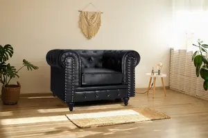 Faux Leather Chesterfield Arm Chair - Black