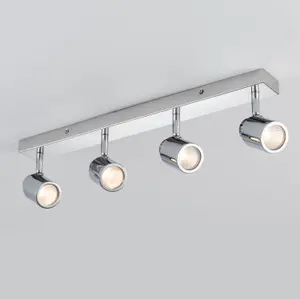 4 Lights Adjustable Bar Ceiling Spotlight, Modern Lighting GU10 Bulb Base Polished Chrome Finish