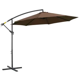 Outsunny 3m Garden Banana Parasol Cantilever Umbrella w/Crank& Base, Brown