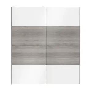 Atomia Panelled Grey & white oak effect High gloss 2 door Sliding Wardrobe Door kit (H)2250mm (W)2000mm