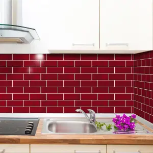 30 Pcs 30.5 x 30.5cm(12") 3D Tile Stickers Peel and Stick Backsplash Splashback Decals Tile Transfer - Cherry Red Retro Glossy