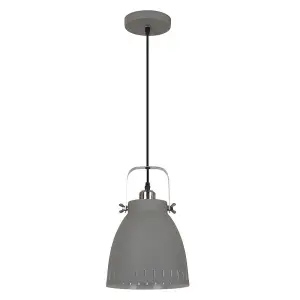 Luminosa Industrial And Retro Hanging Pendant Satin Grey 1 Light  with Grey Shade, E27