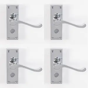 4 PACK - Victorian Scroll Bathroom Latch Door Handle - Polished Chrome Lever on Backplate