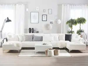 Large Sofa with Ottoman ABERDEEN White Faux Leather Symmetrical