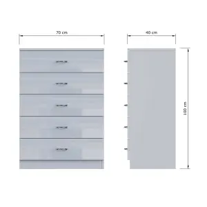 Grey Gloss 5 Drawer Chest Of Drawers Bedroom Furniture