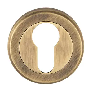 50mm Euro Profile Round Escutcheon Beveled Edge Concealed Fix Antique Brass