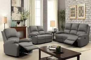 Comfy Living Linen Electric Reclining Set- 3 Seater Sofa, 2 Seater Sofa And Chair In Light Grey