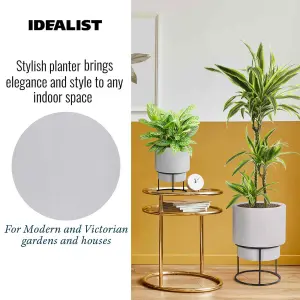 Set of two IDEALIST™ White Reinforced Stone Flower Pots, Round Indoor Planters on Detachable Metal Stands: D20 H35 cm + D26 H50 cm