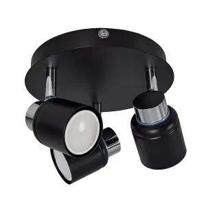 ValueLights Benton Modern Black 3 Way Round Plate Ceiling Spotlight