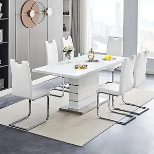 Parini Extendable High Gloss Dining Table 6 Petra White Chairs