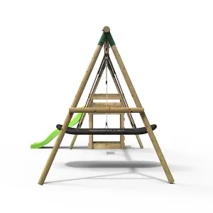 Rebo Wooden Swing Set plus Deck & Slide - Meteorite Green