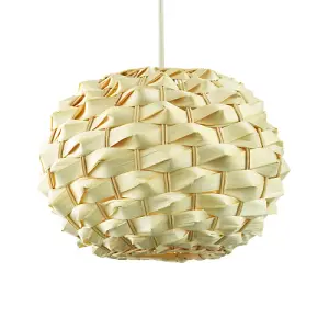 Designer Oval Bamboo Pendant Light Shade with Authentic Bamboo Ribbon Strapping