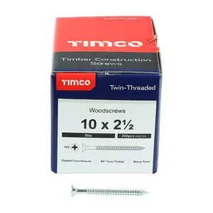 TIMCO Twin-Threaded Countersunk Silver Woodscrews - 10 x 2 1/2 (200pcs)