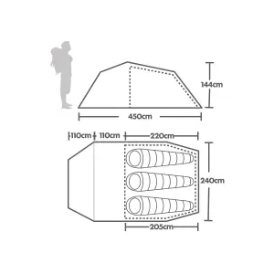 Eurohike Shadow 350 3 Man Nightfall Tent with Darkened Bedroom