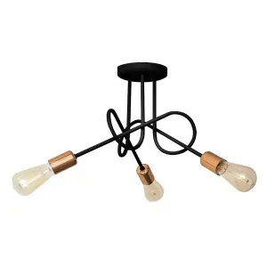 Luminosa Oxford Multi Arm Semi Flush Ceiling Light Black, Copper 50cm