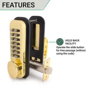 EAI Digital Push Button Code Lock Paddle Handle Hold Back Commercial Mechanical ED20 - Brass Finish