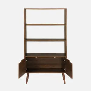 sweeek. Walnut-effect bookshelf 2 doors 3 levels Nepal Walnut 80x30x140 cm