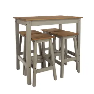 Corona Breakfast Table & 4 high Stool Set, Linea grey waxed pine