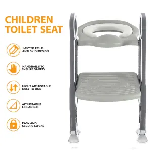 Children Toilet Seat & Ladder Toddler Training Step Up Easy Fold Down For Kids