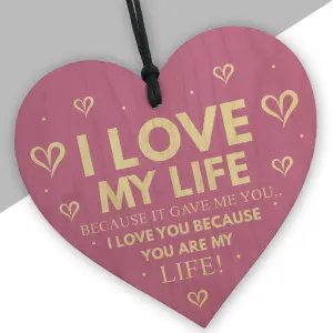 Red Ocean Anniversary Valentines Day Gift Love My Life Wooden Heart I Love You Gift Plaque Husband Wife Gifts