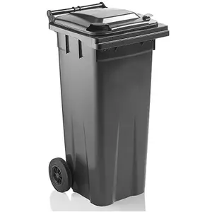 Large 140 Litre Grey Coloured Outdoor Council Wheelie Bins Complete With Lid And Wheels