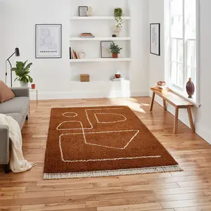 Rust Abstract Kilim Modern Shaggy Moroccan Easy to clean Rug for Dining Room-160cm X 220cm