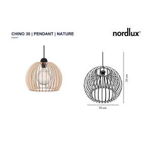 Nordlux Chino 30 Indoor Living Dining Wood Pendant Ceiling Light in Nature (Diam) 30cm