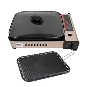 Portable Camping Gas Grill BBQ with Grill Pan Grill Plate and Lid Butan Outdoor Stove