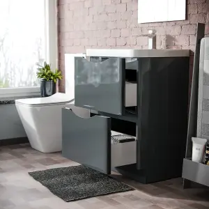 Nes Home Merton 600mm Freestanding Basin Vanity Unit Dark Grey