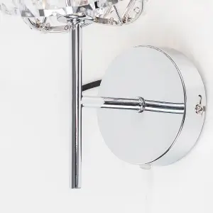 ValueLights Hudson Pair of Chrome and Clear Acrylic Jewel Intertwined Rings Pull Switch Wall Lights