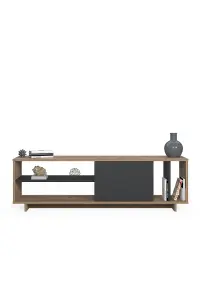 Ruby TV Stand with 4 Shelves and 1 Cabinet, 152 x 35 x 46 cm TV Unit Table for TVs up to 65 inch, Oak