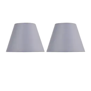 First Choice Lighting Set of 2 Grey Cotton 20cm Diameter Tapered Fabric Lamp Shades