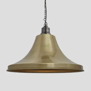 Industville Brooklyn Giant Bell Pendant, 20 Inch, Brass, Pewter Chain Holder